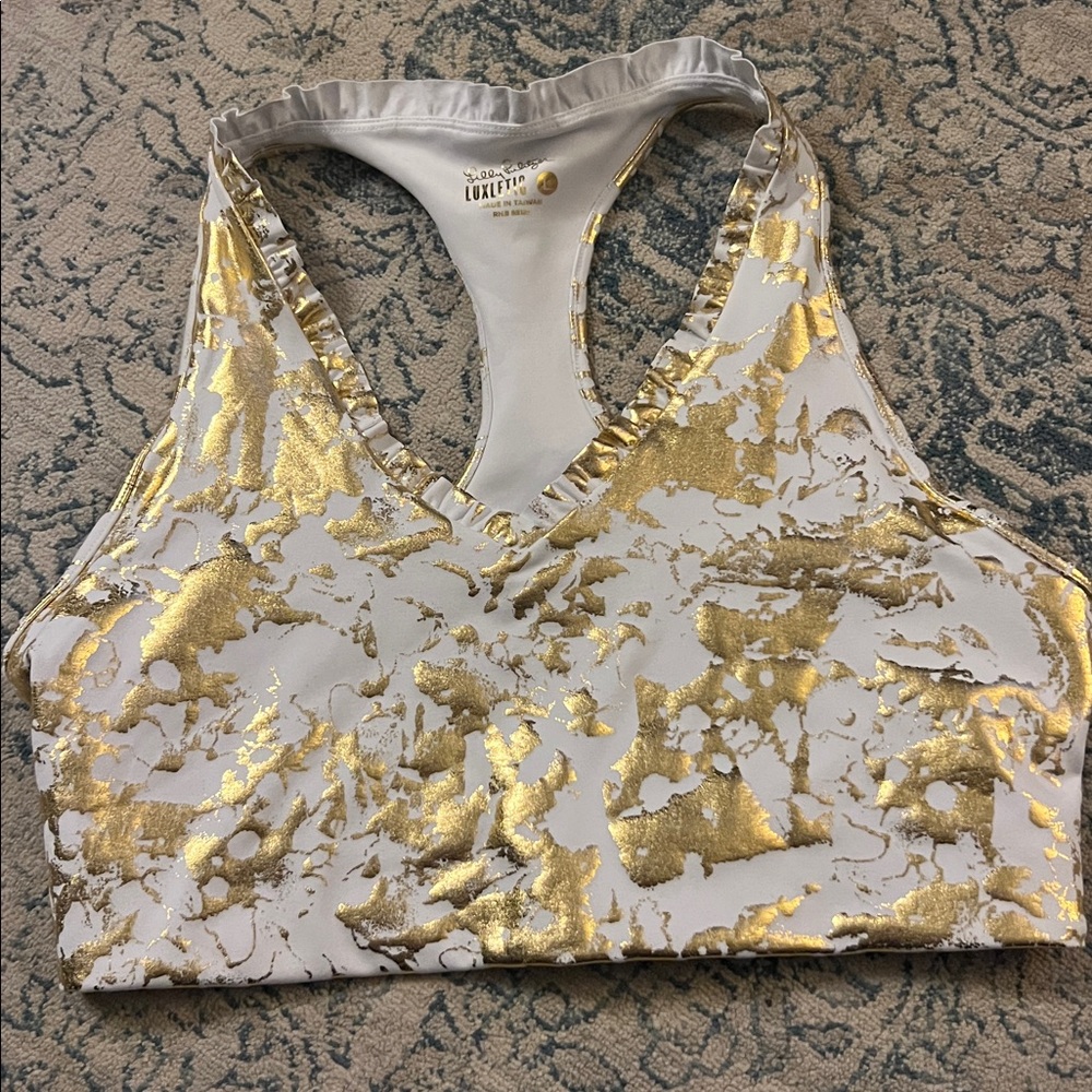Lilly Pulitzer Luxletic Gold and White leggings and bra set LARGE - Picture 5 of 5